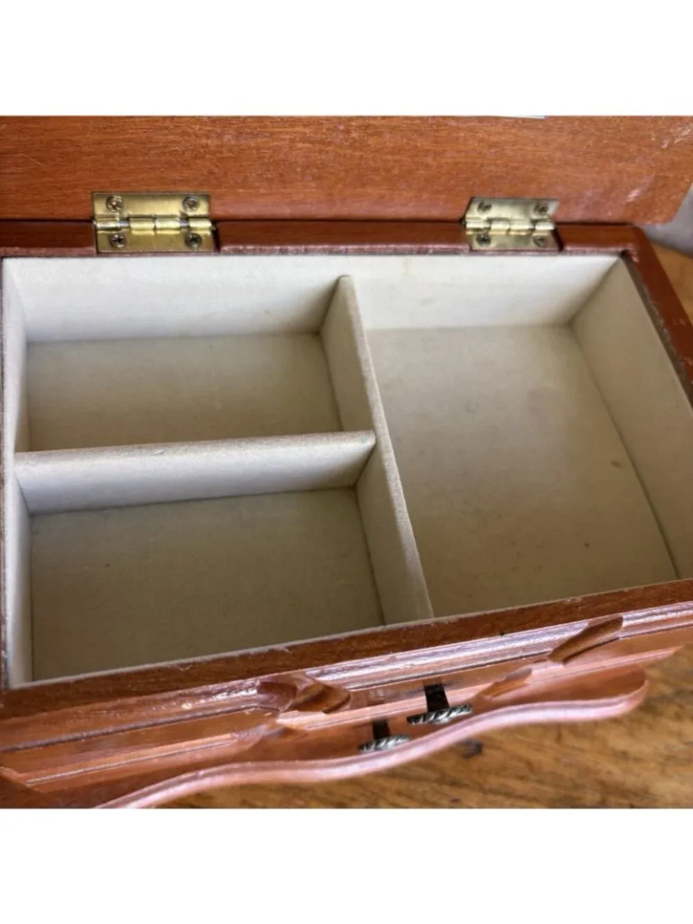 Vintage Small  Wooden Jewelry Box With Drawer Floral Decoupage Rub-on Transfer